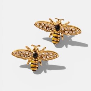 Gold Bee Stud Earrings with Zirconia Stones